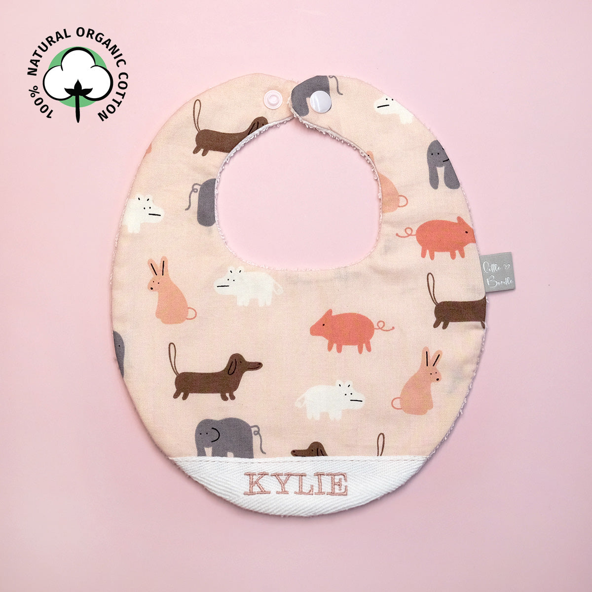 Handmade Cotton Bib (Animal Stamp - Pink)