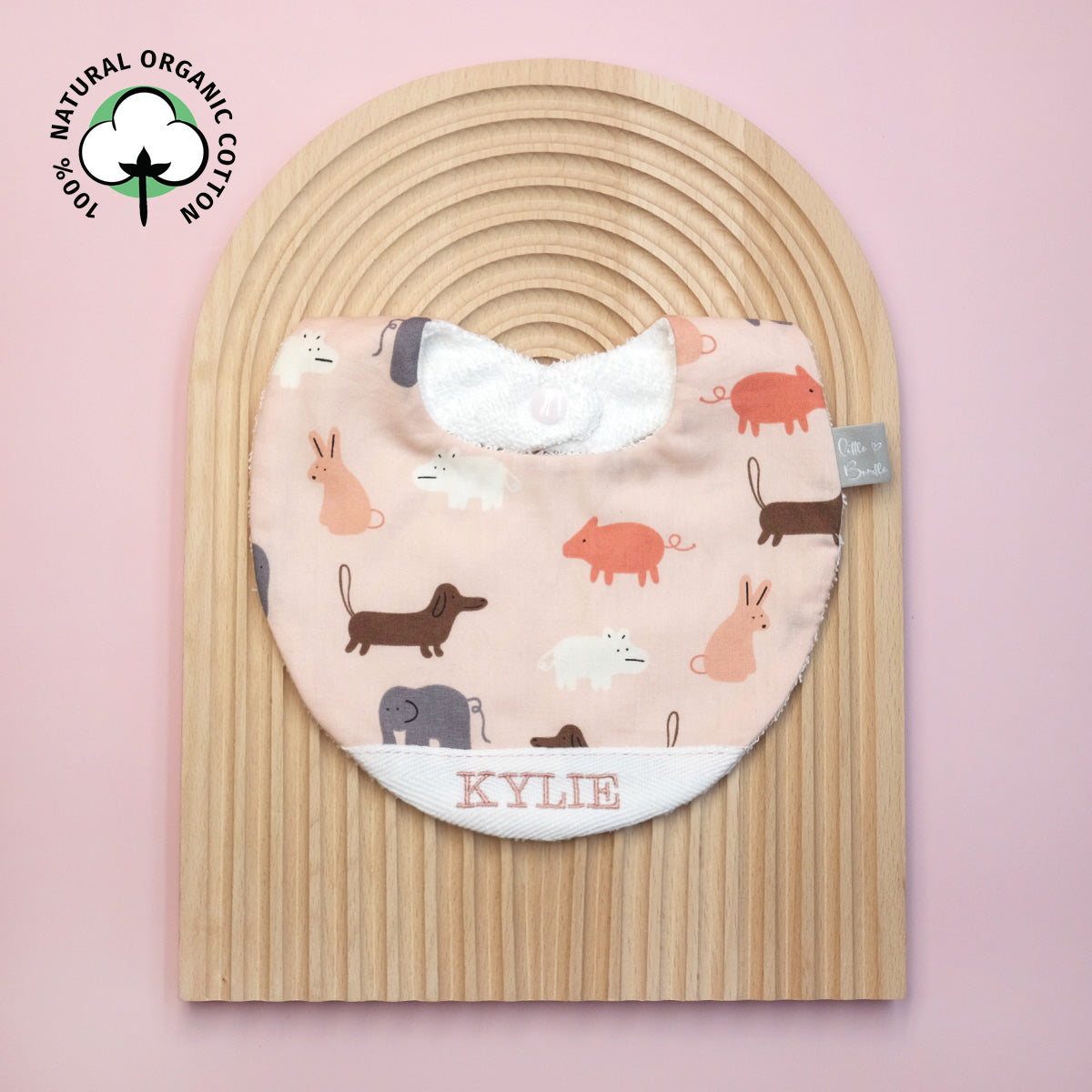 Handmade Cotton Bib (Animal Stamp - Pink)