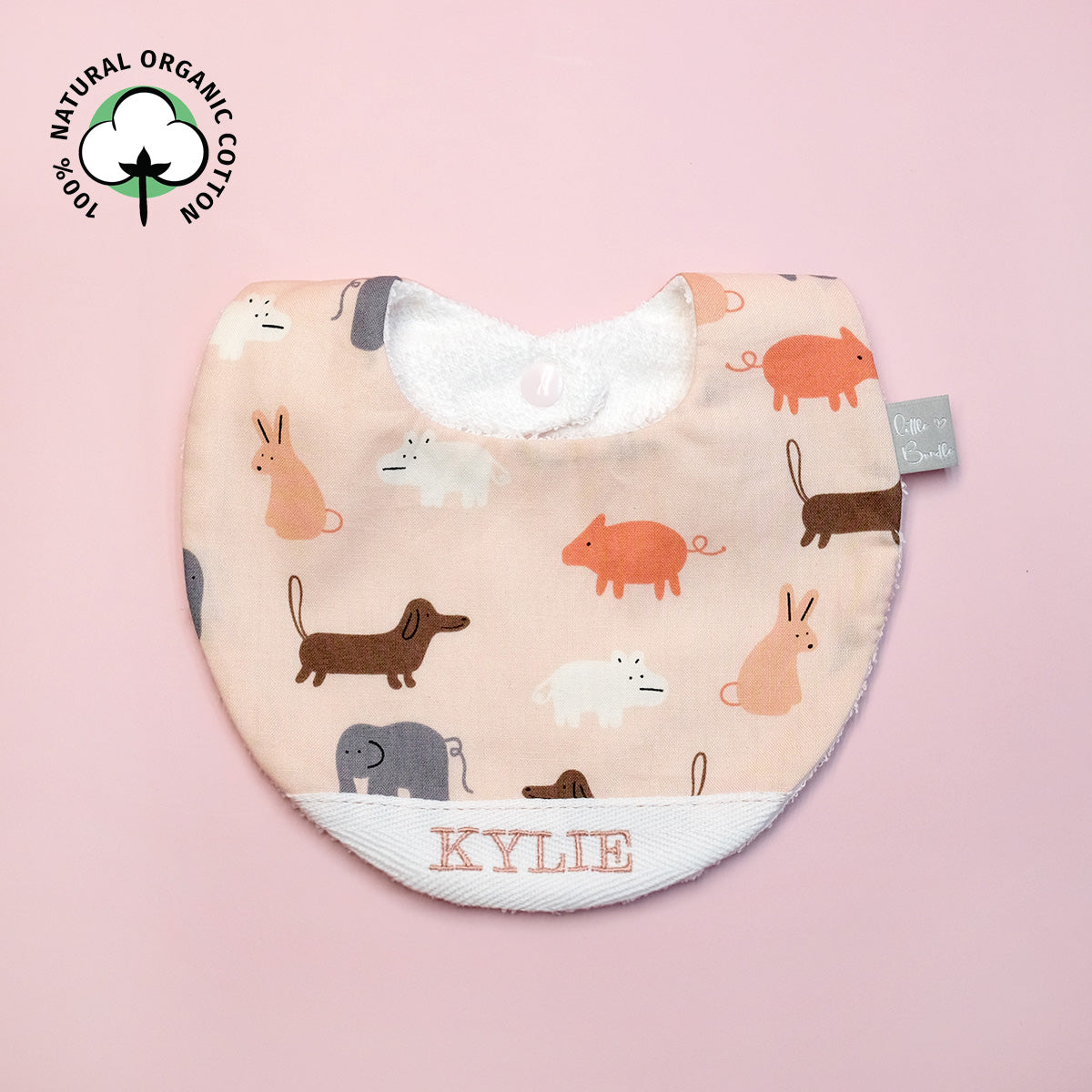 Handmade Cotton Bib (Animal Stamp - Pink)