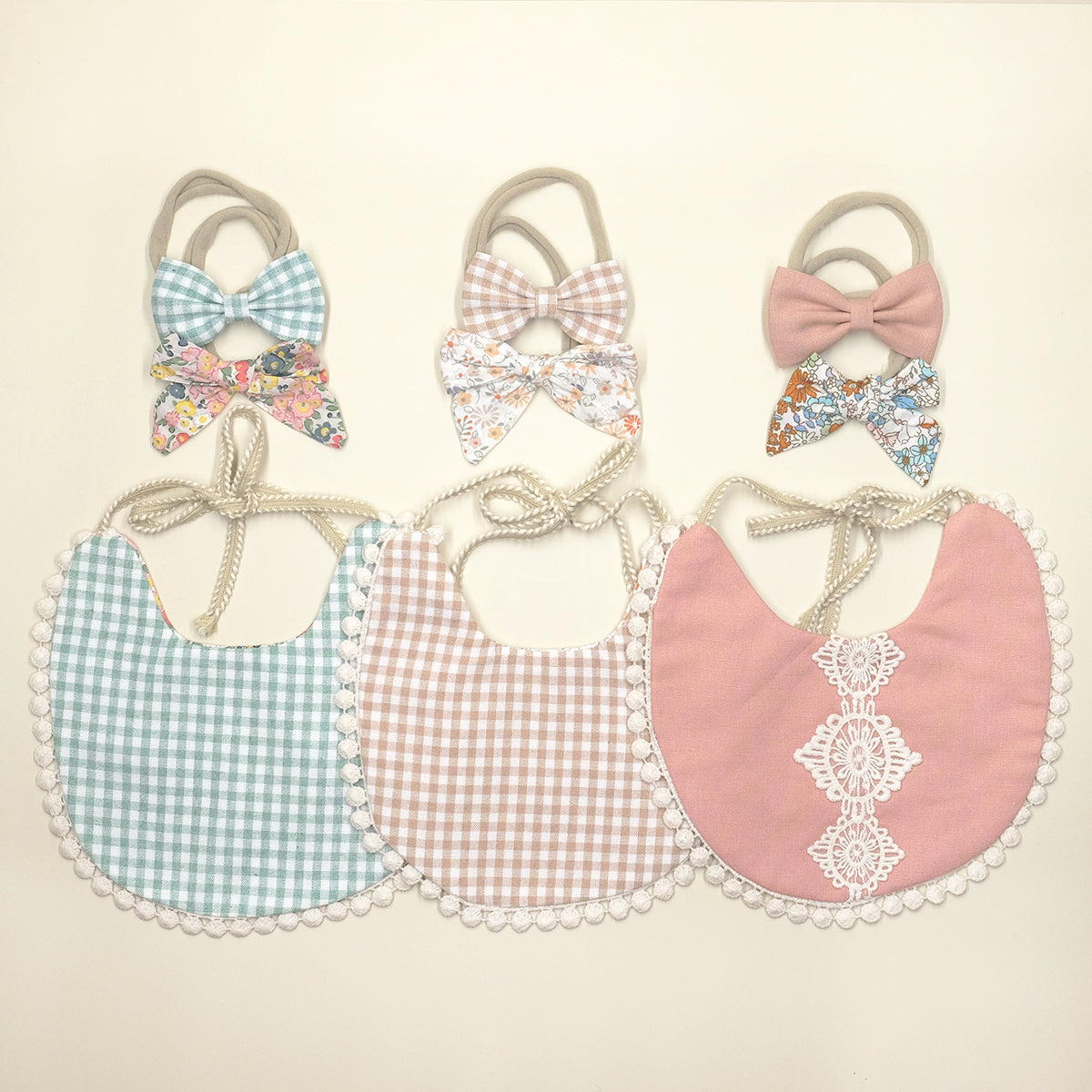 Reversible Lace Cotton Bib - Floral & Green Checker