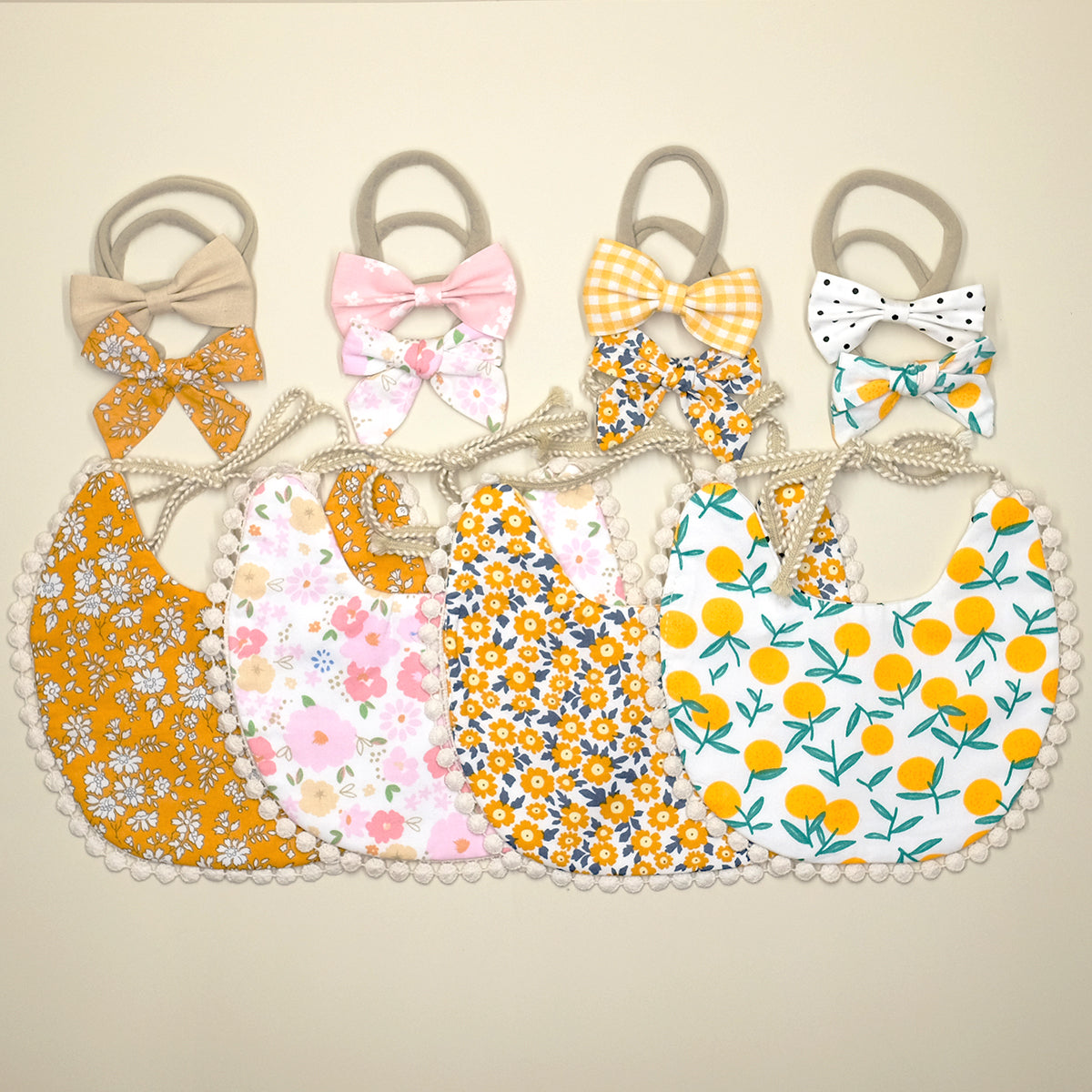 Reversible Lace Cotton Bib - Floral & Yellow Checker