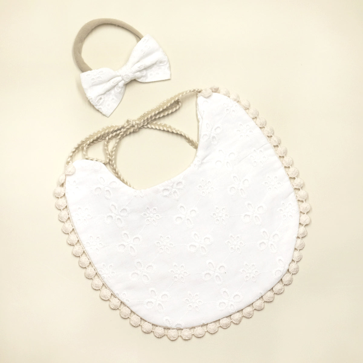 Single Sided Lace Cotton Bib - White