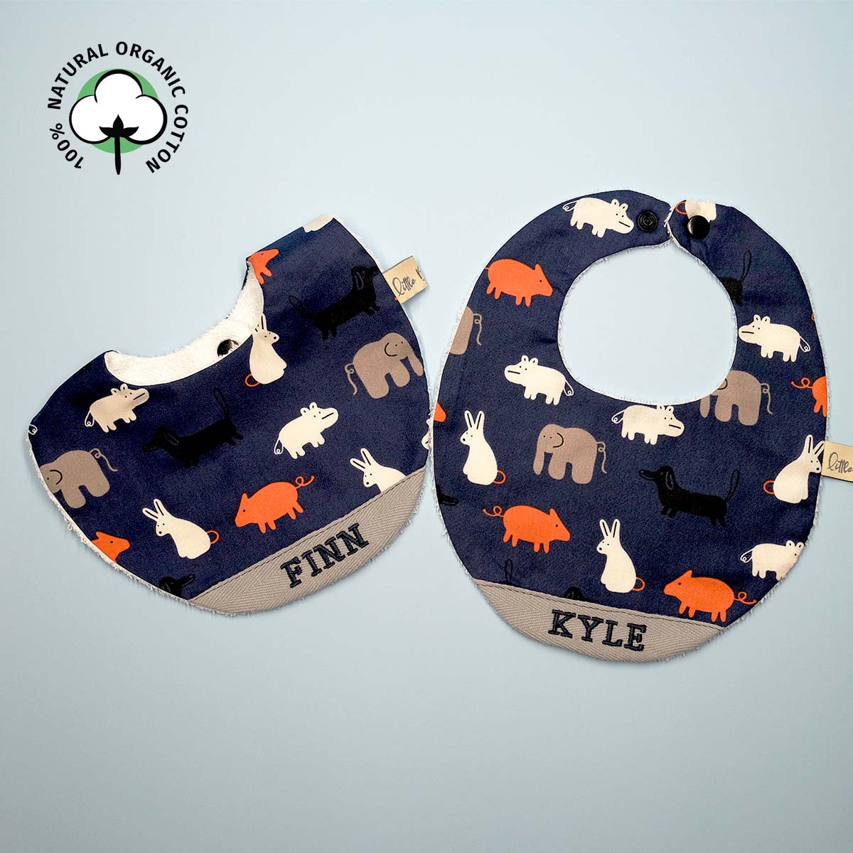 Handmade Cotton Bib (Animal Stamp - Blue)