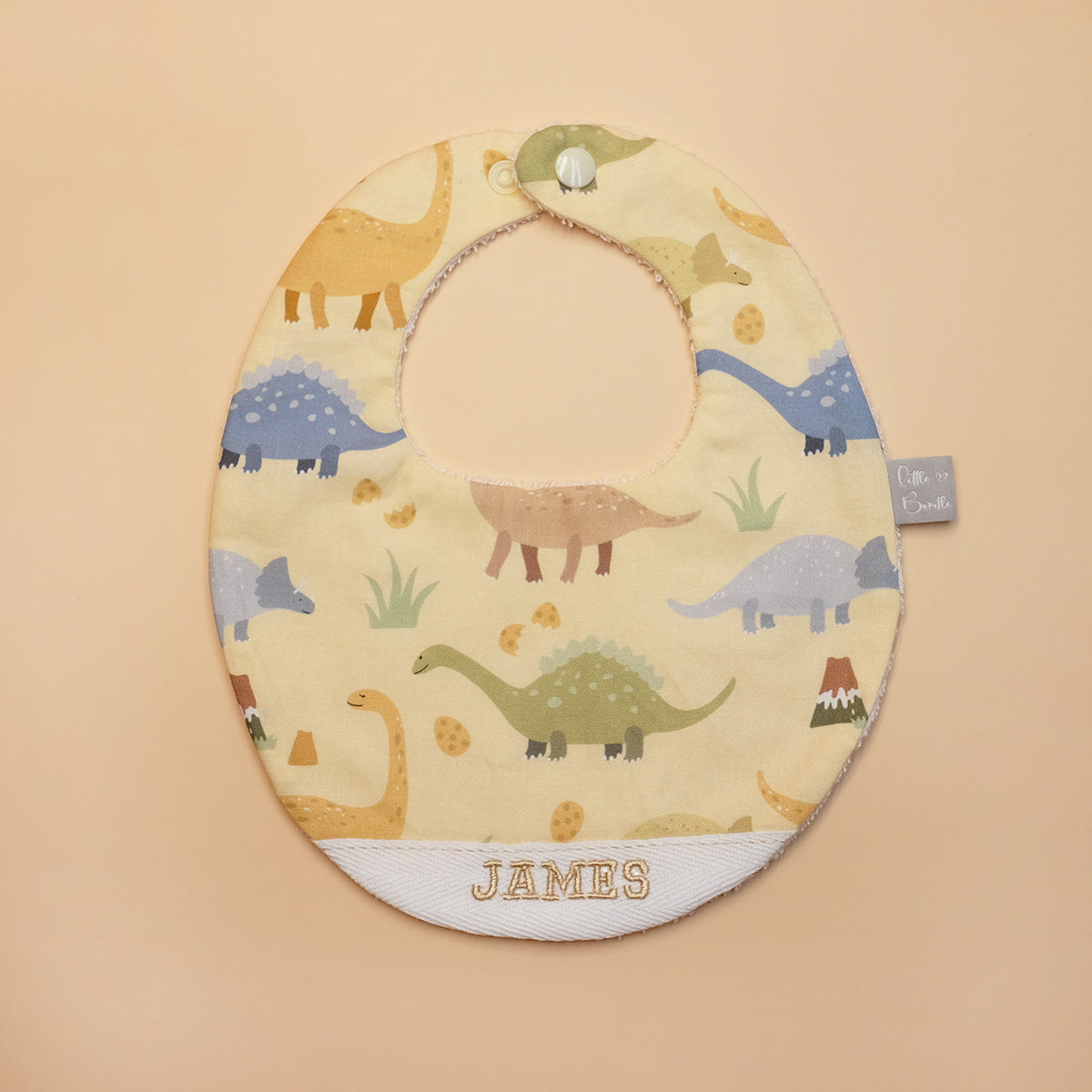 Handmade Cotton Bib (Dinosaur - Yellow)