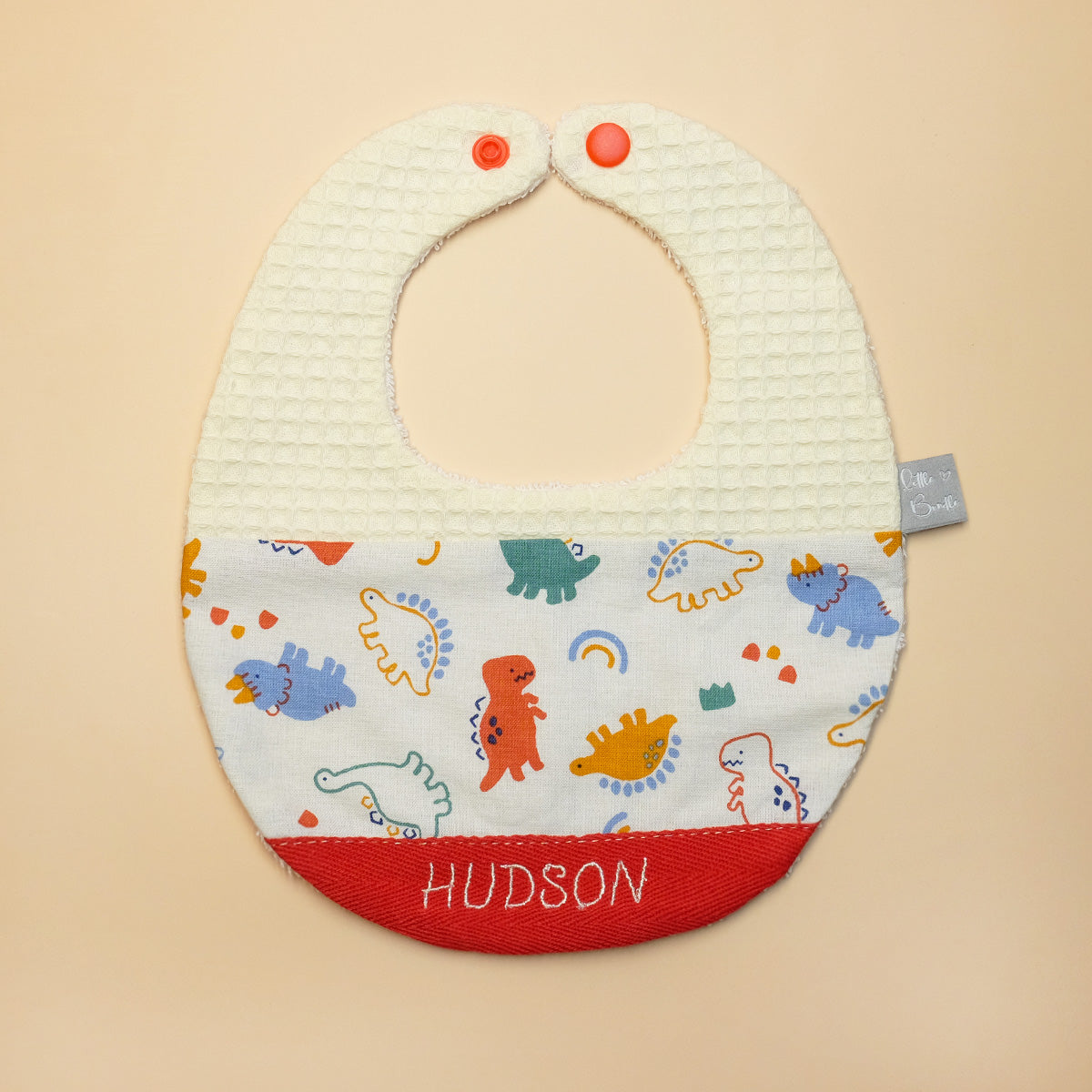 Handmade Cotton Bib (Red Dino x Multi)