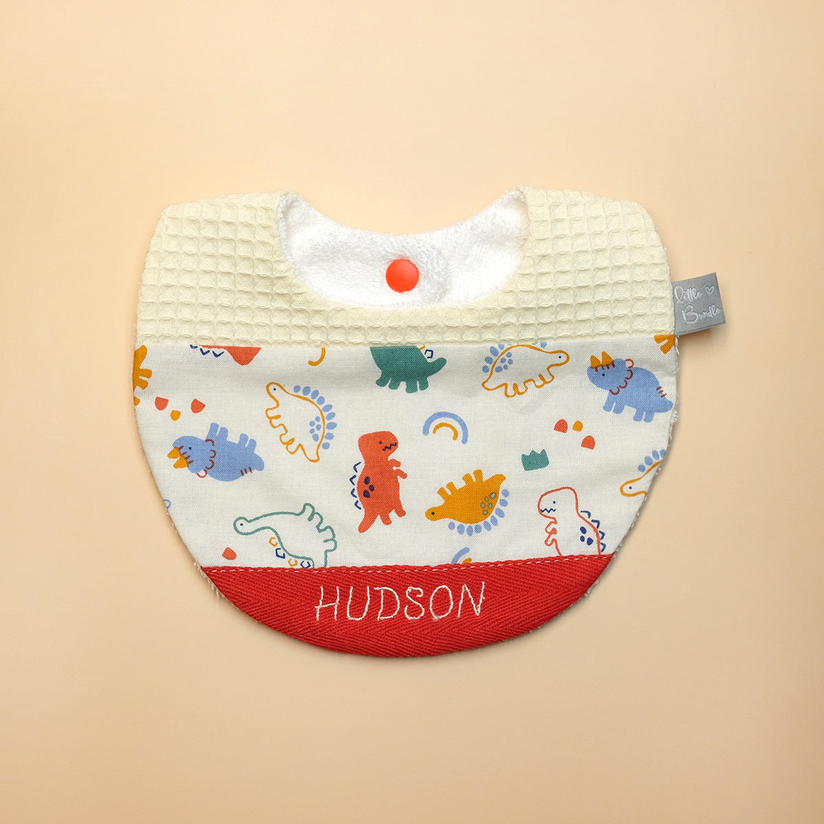 Handmade Cotton Bib (Red Dino x Multi)