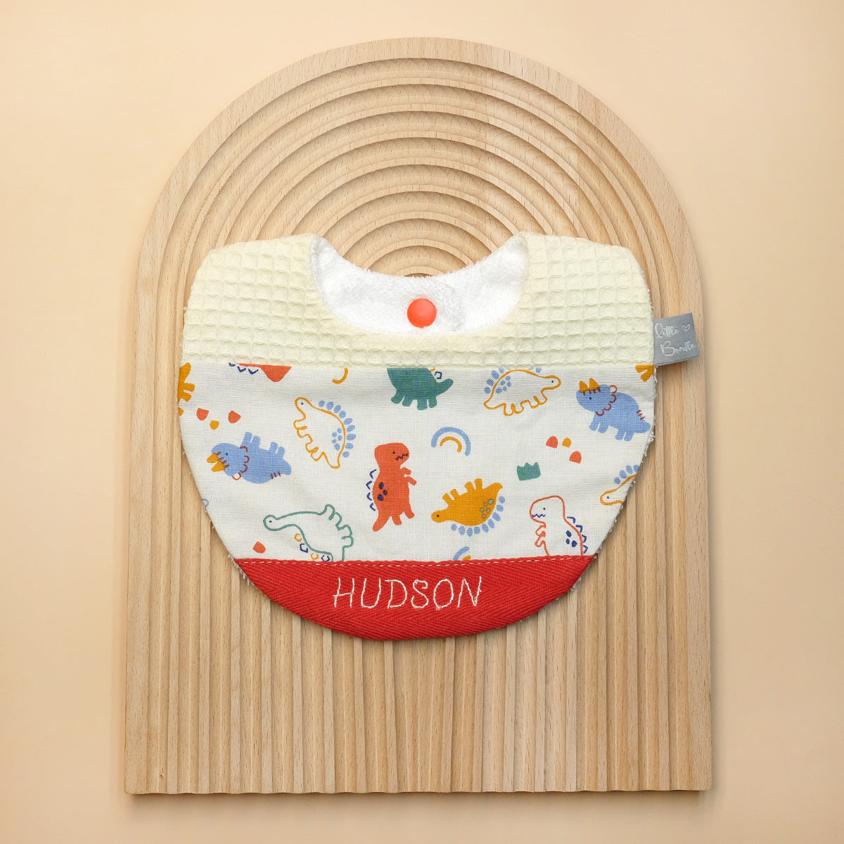 Handmade Cotton Bib (Red Dino x Multi)