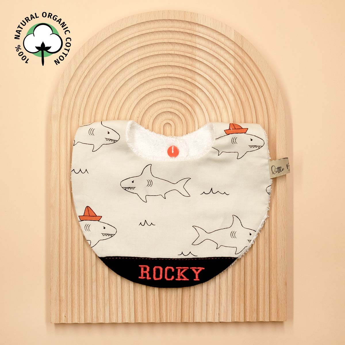 Handmade Cotton Bib (Sharky Sharky with Organic Cotton)