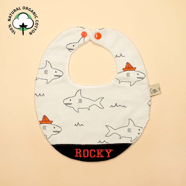 Handmade Cotton Bib (Sharky Sharky with Organic Cotton)