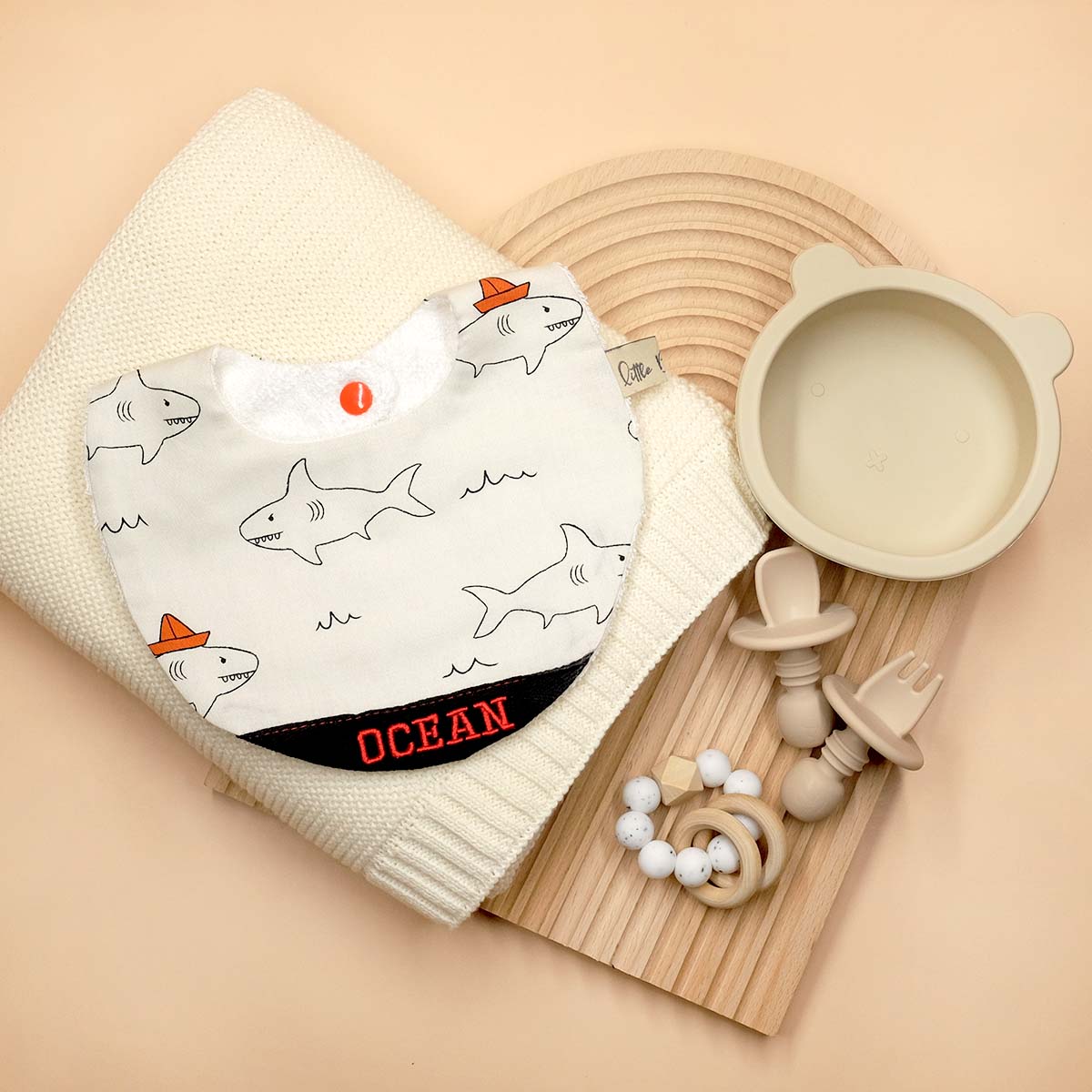 Handmade Cotton Bib (Sharky Sharky with Organic Cotton)