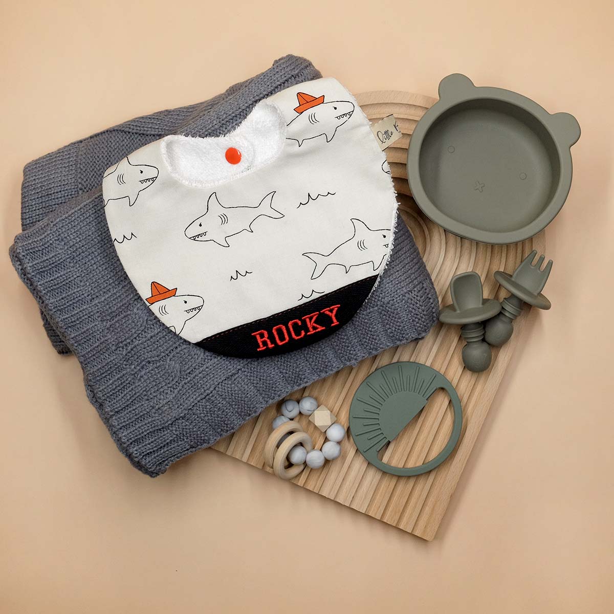 Handmade Cotton Bib (Sharky Sharky with Organic Cotton)