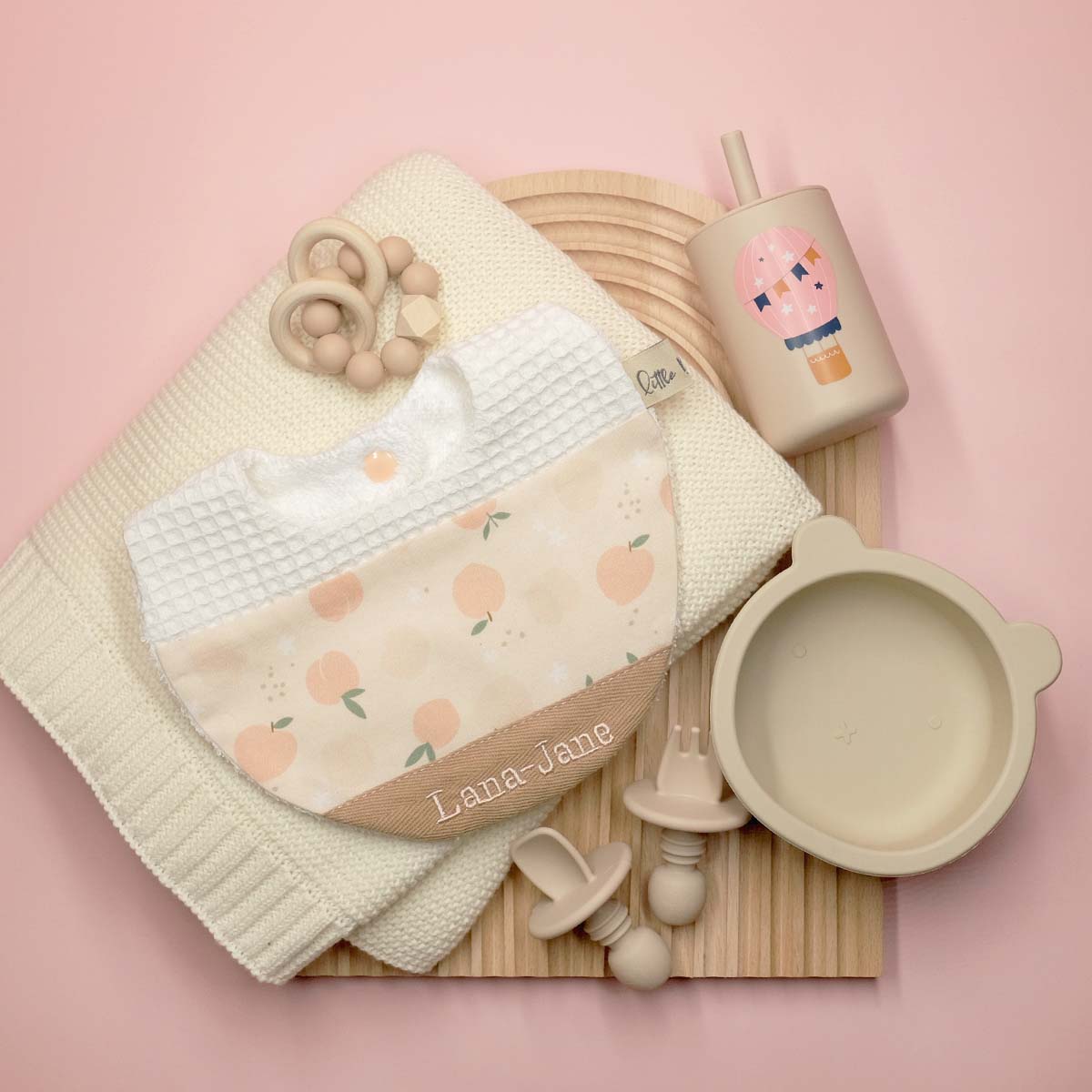 Handmade Cotton Bib (Peach x Multi-fabric)