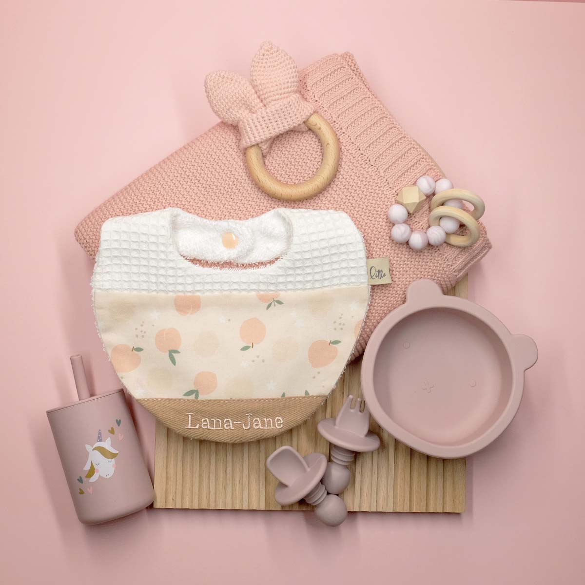 Handmade Cotton Bib (Peach x Multi-fabric)