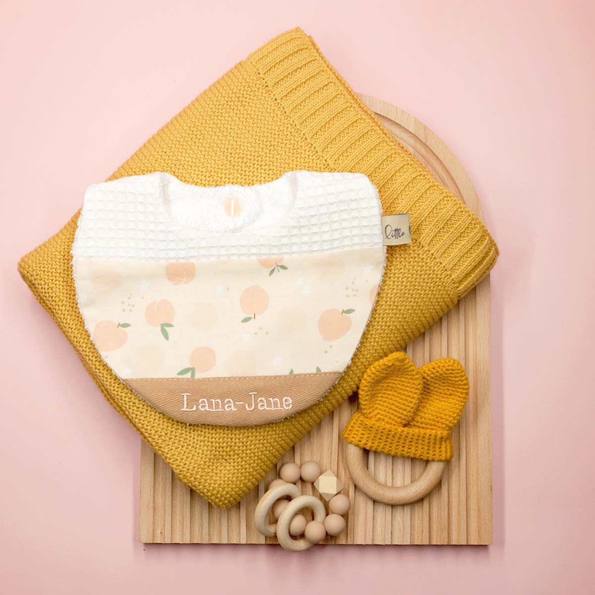 Handmade Cotton Bib (Peach x Multi-fabric)