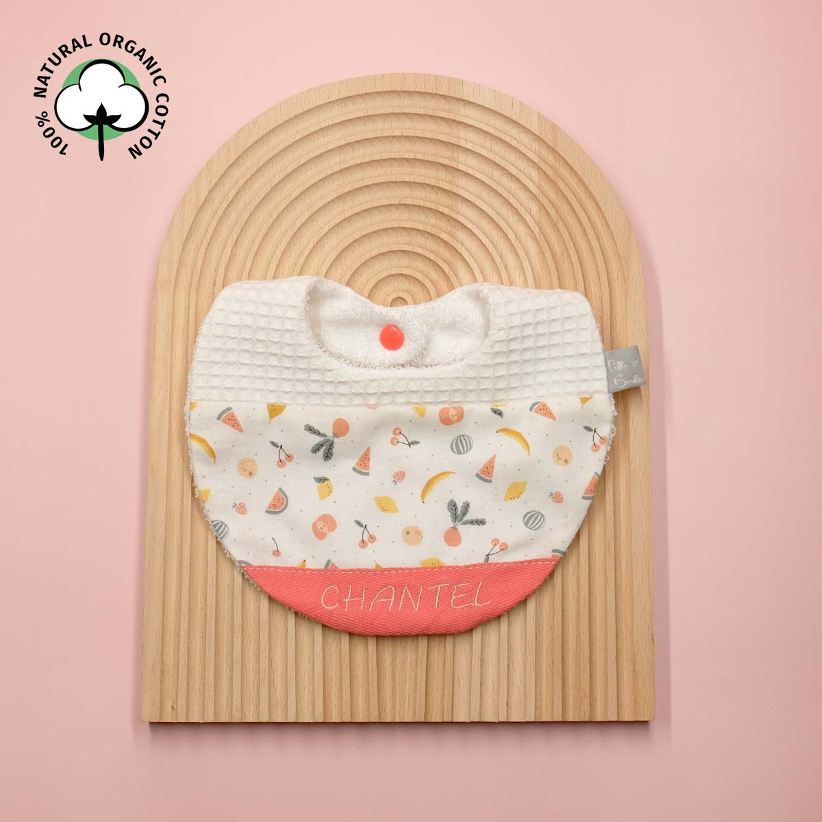 Handmade Cotton Bib (Fruit Punch with Organic Cotton  x Multi Fabric)