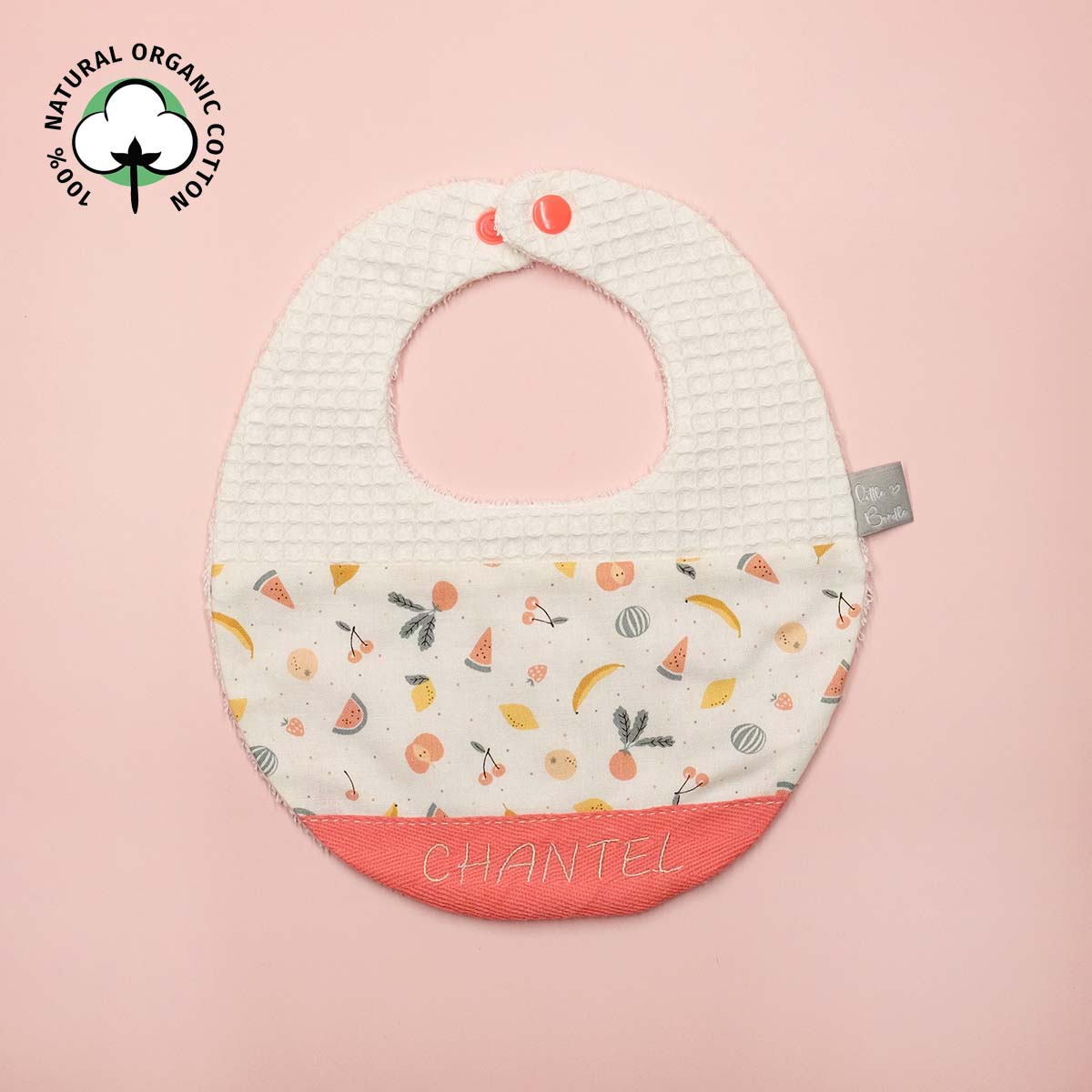 Handmade Cotton Bib (Fruit Punch with Organic Cotton  x Multi Fabric)