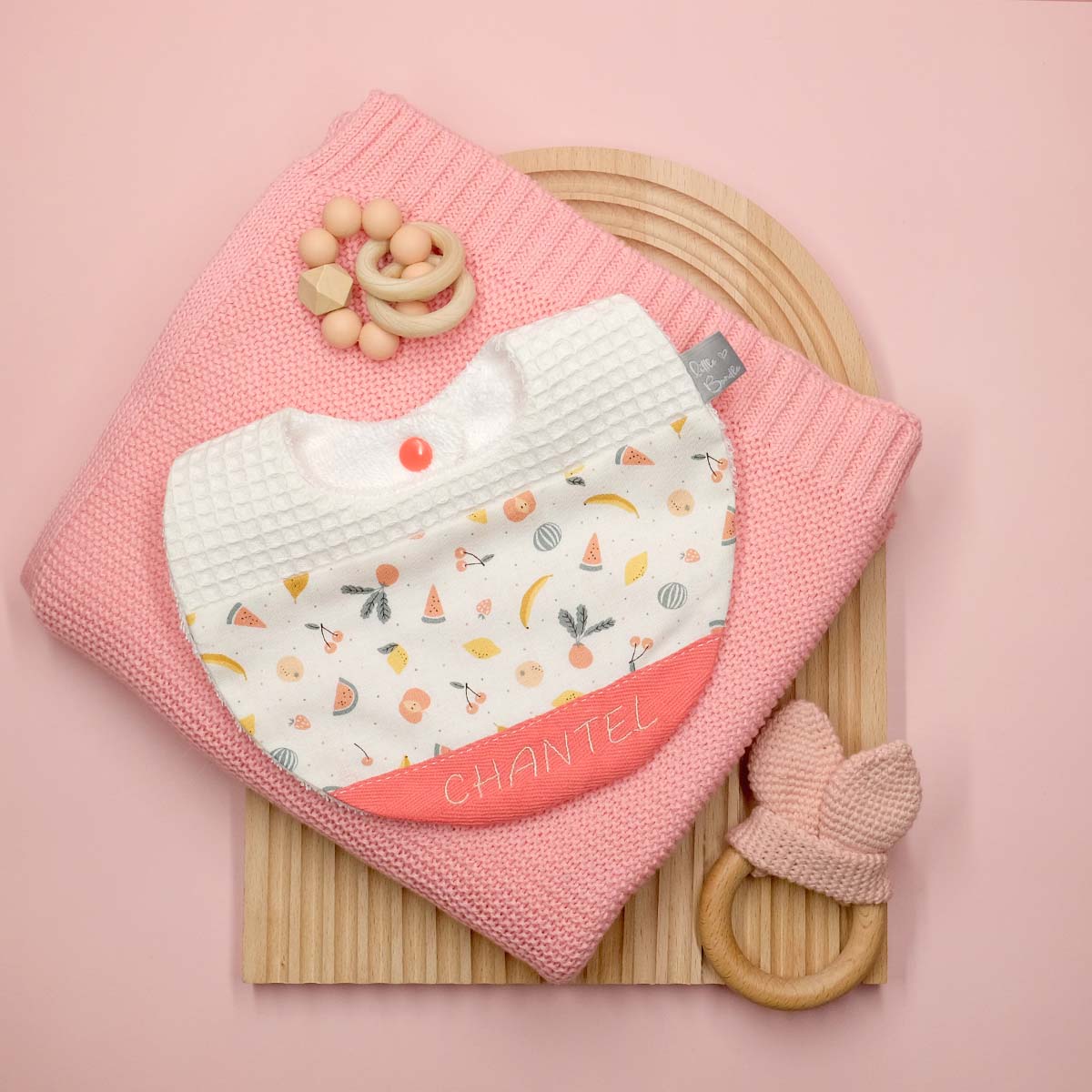 Handmade Cotton Bib (Fruit Punch with Organic Cotton  x Multi Fabric)