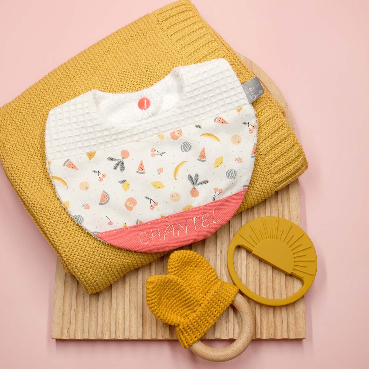 Handmade Cotton Bib (Fruit Punch with Organic Cotton  x Multi Fabric)