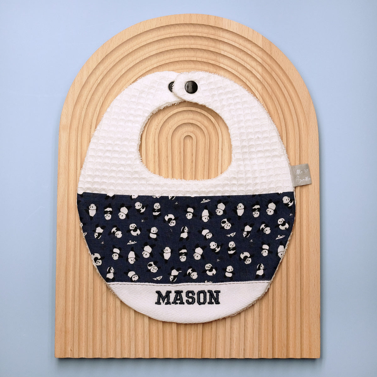 Handmade Cotton Bib (Panda - Navy x Multi Fabric)