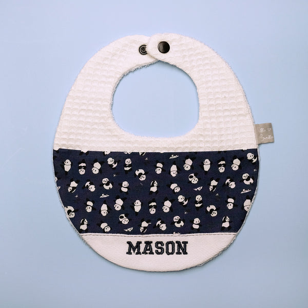 Handmade Cotton Bib (Panda - Navy x Multi Fabric)