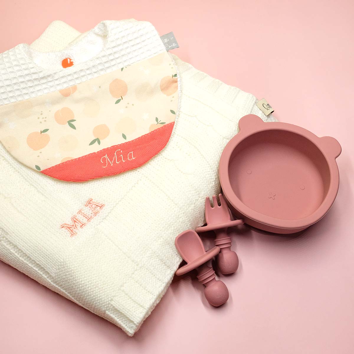 Handmade Cotton Bib (Peach x Multi-fabric)