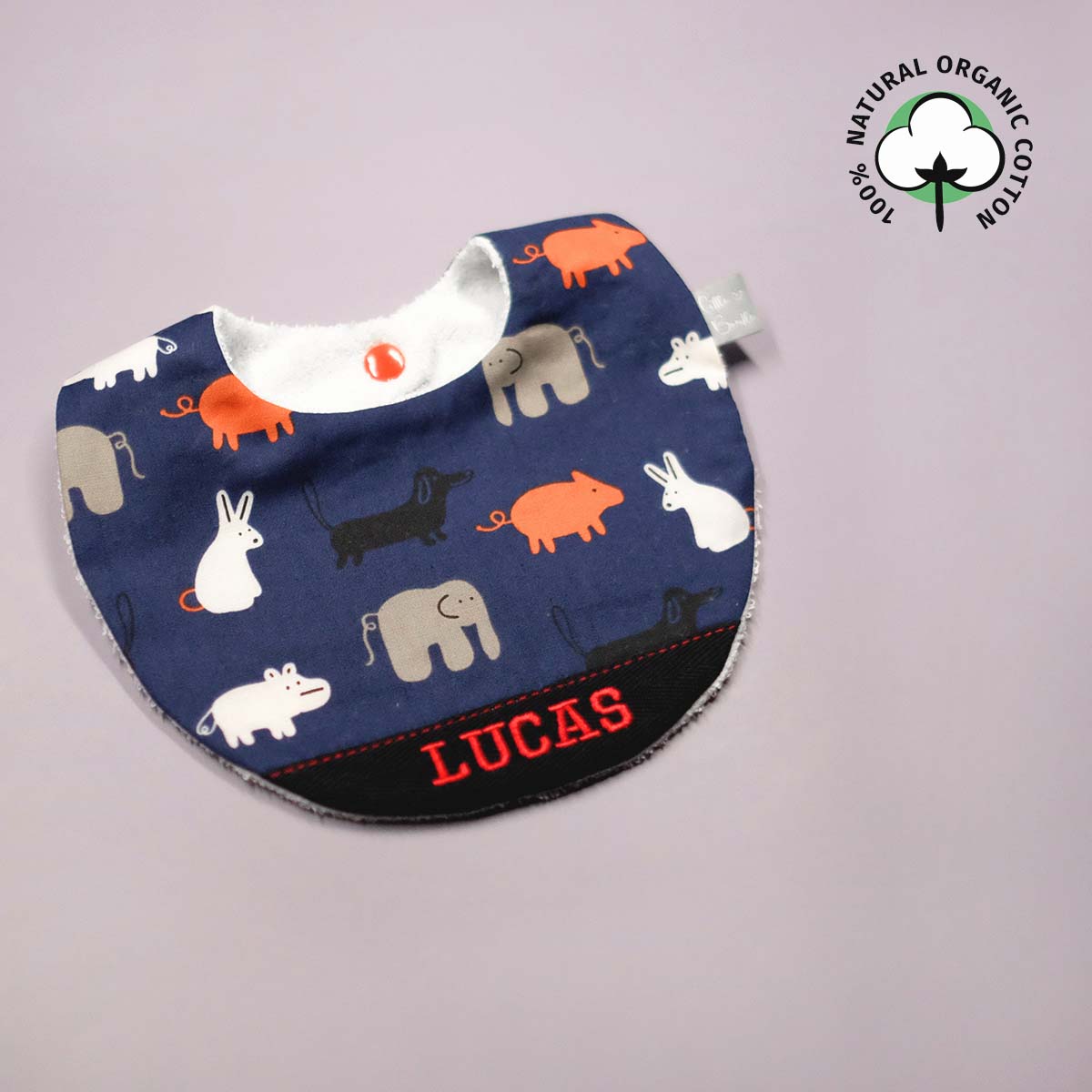 Handmade Cotton Bib (Animal Stamp - Blue)