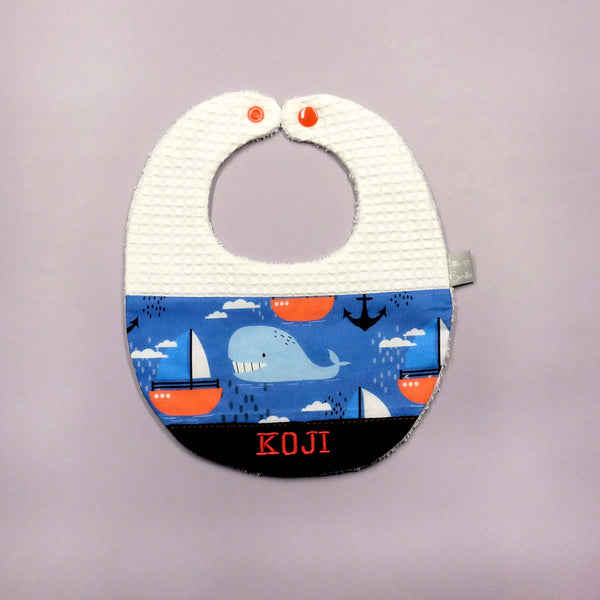 Handmade Cotton Bib (Whale x Multi Fabric)