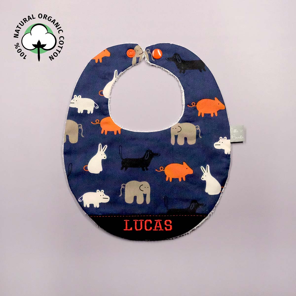 Handmade Cotton Bib (Animal Stamp - Blue)