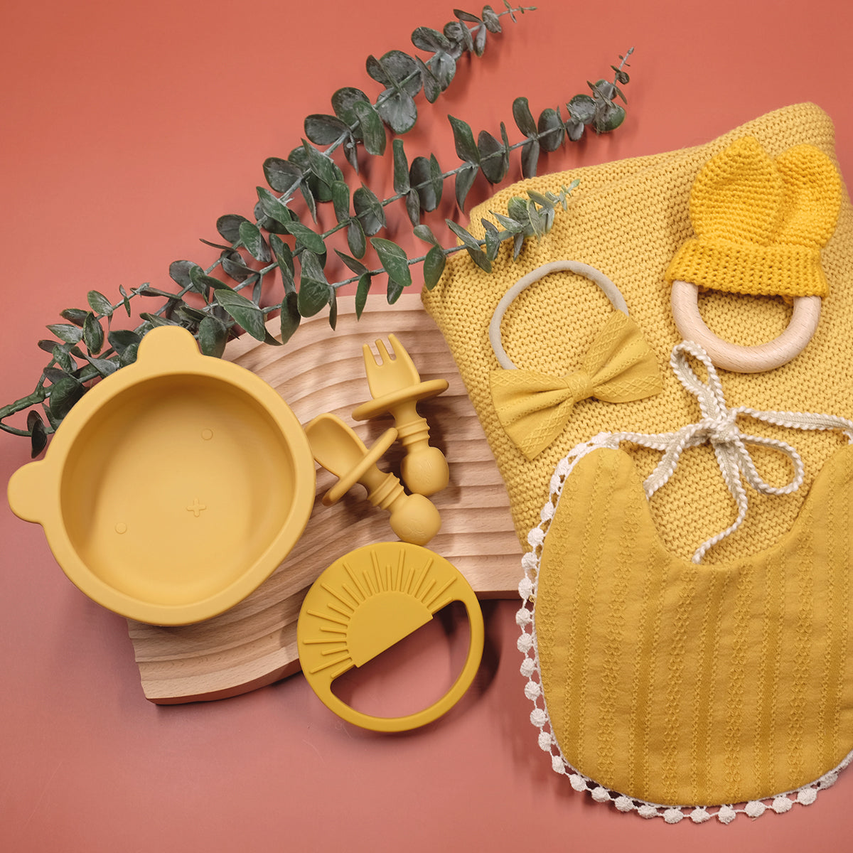 Single Sided Lace Cotton Bib - Mustard