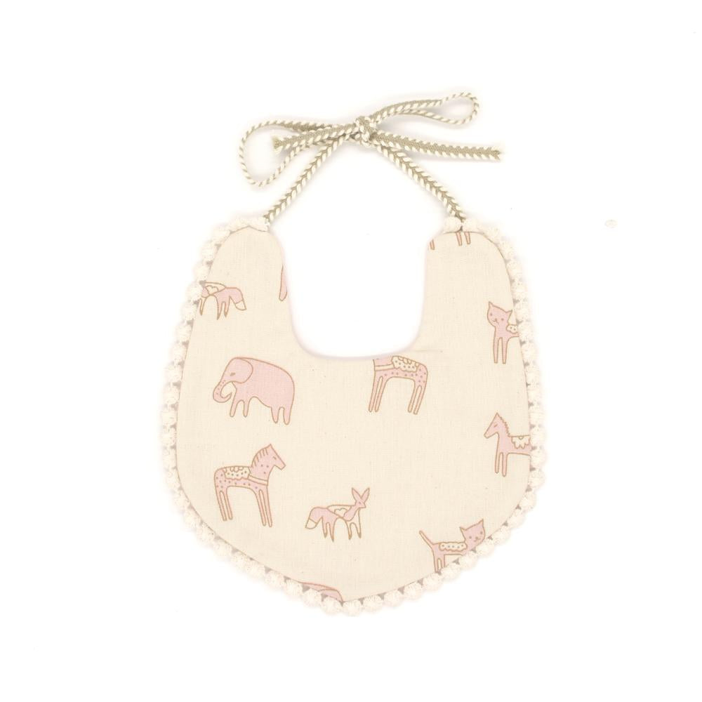 Reversible Lace Cotton Bib - Light Pink & Camel