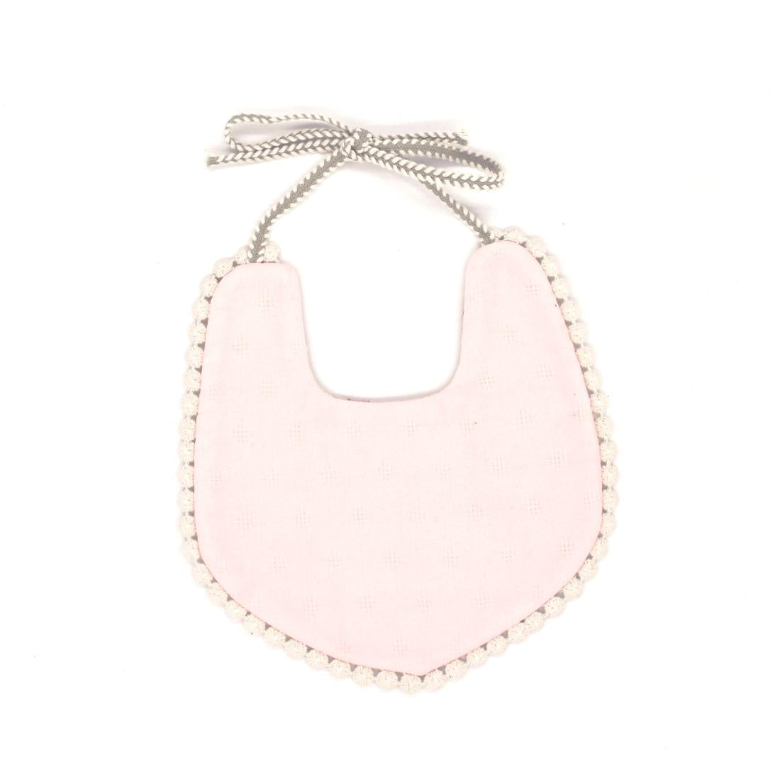 Reversible Lace Cotton Bib - Light Pink & Camel