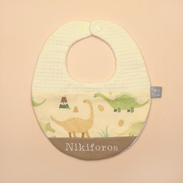 Handmade Cotton Bib (Dinosaur - Yellow x Multi Fabric)