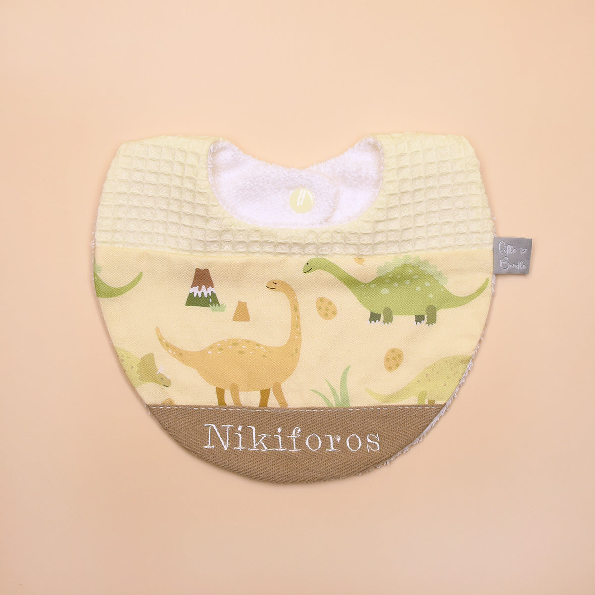 Handmade Cotton Bib (Dinosaur - Yellow x Multi Fabric)