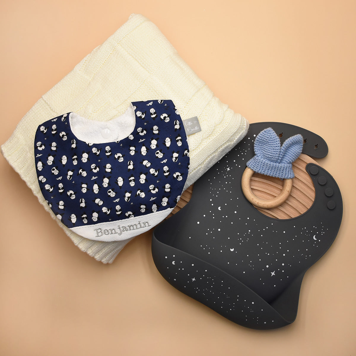 Handmade Cotton Bib (Panda - Navy)