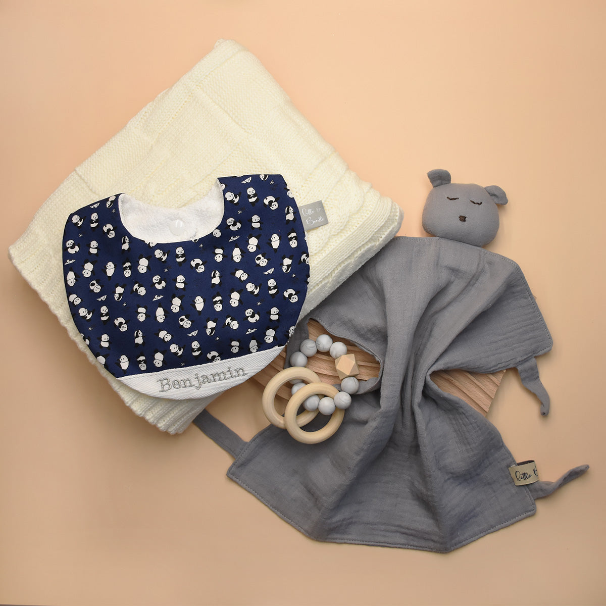 Handmade Cotton Bib (Panda - Navy)