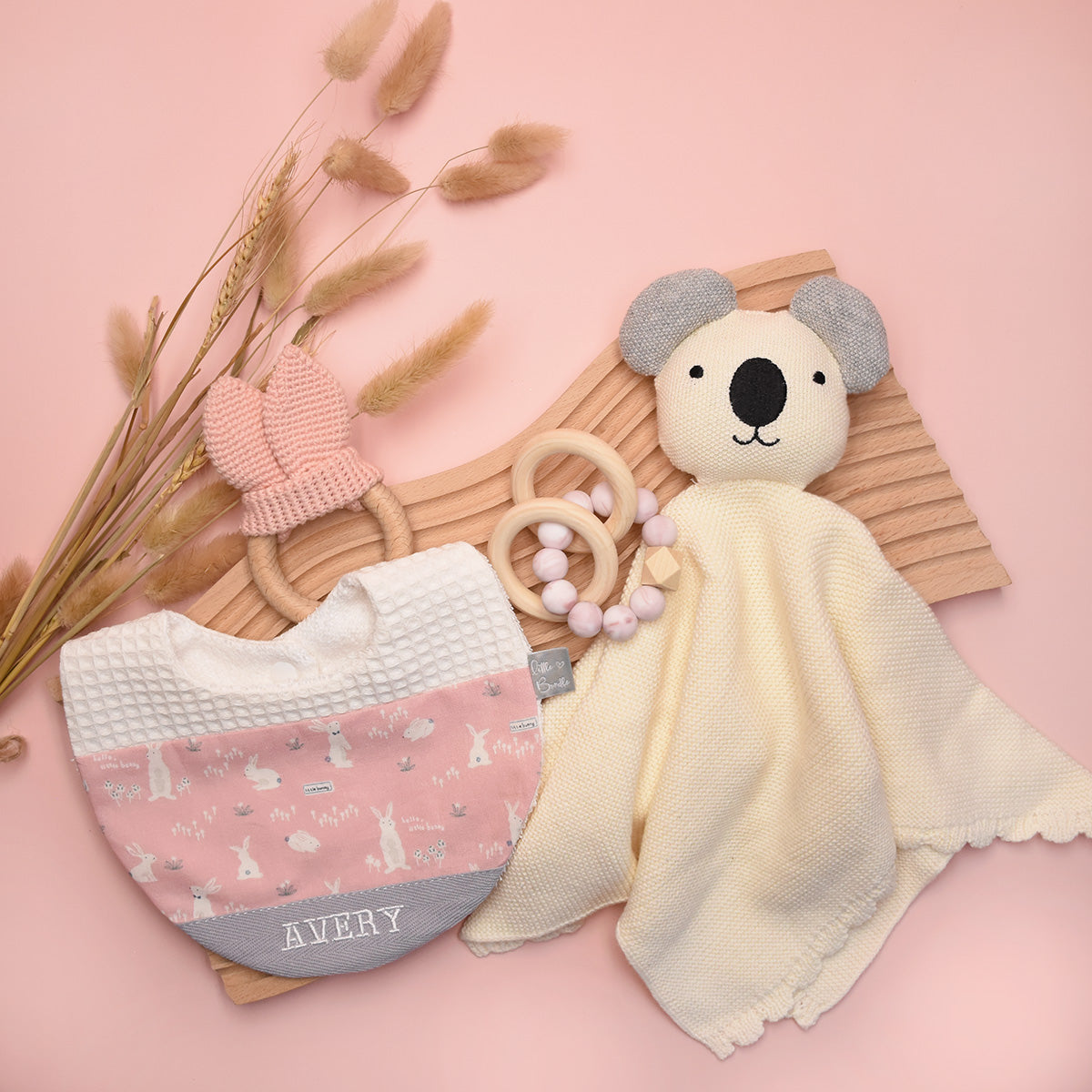 Handmade Cotton Bib (HoneyBun Pink x Grey)