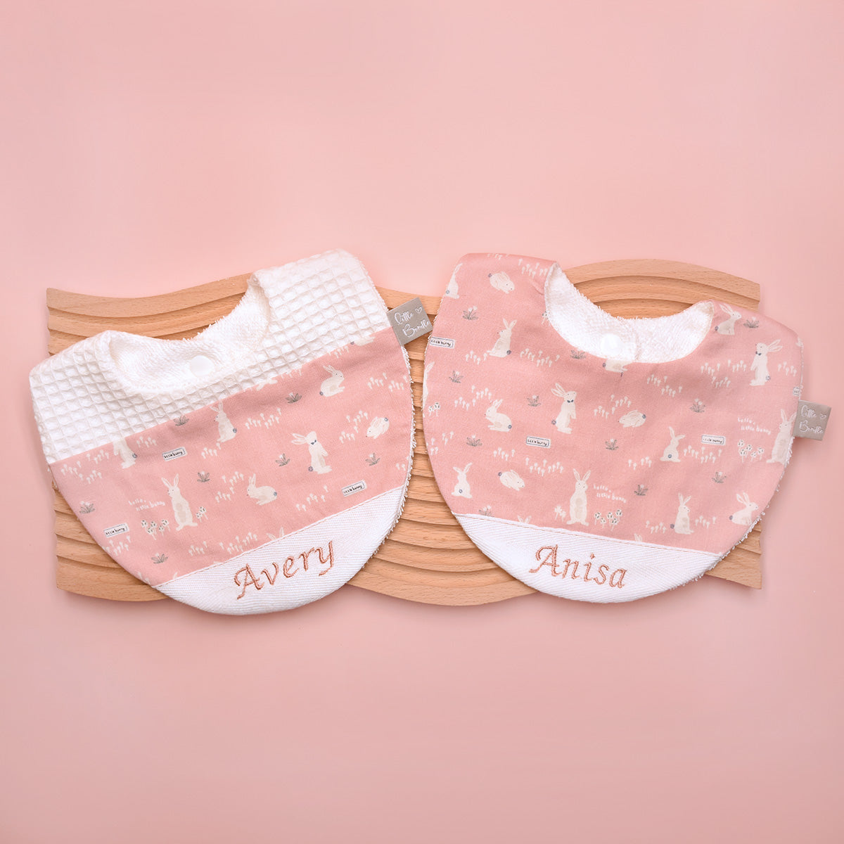 Handmade Cotton Bib (HoneyBun Pink x White)