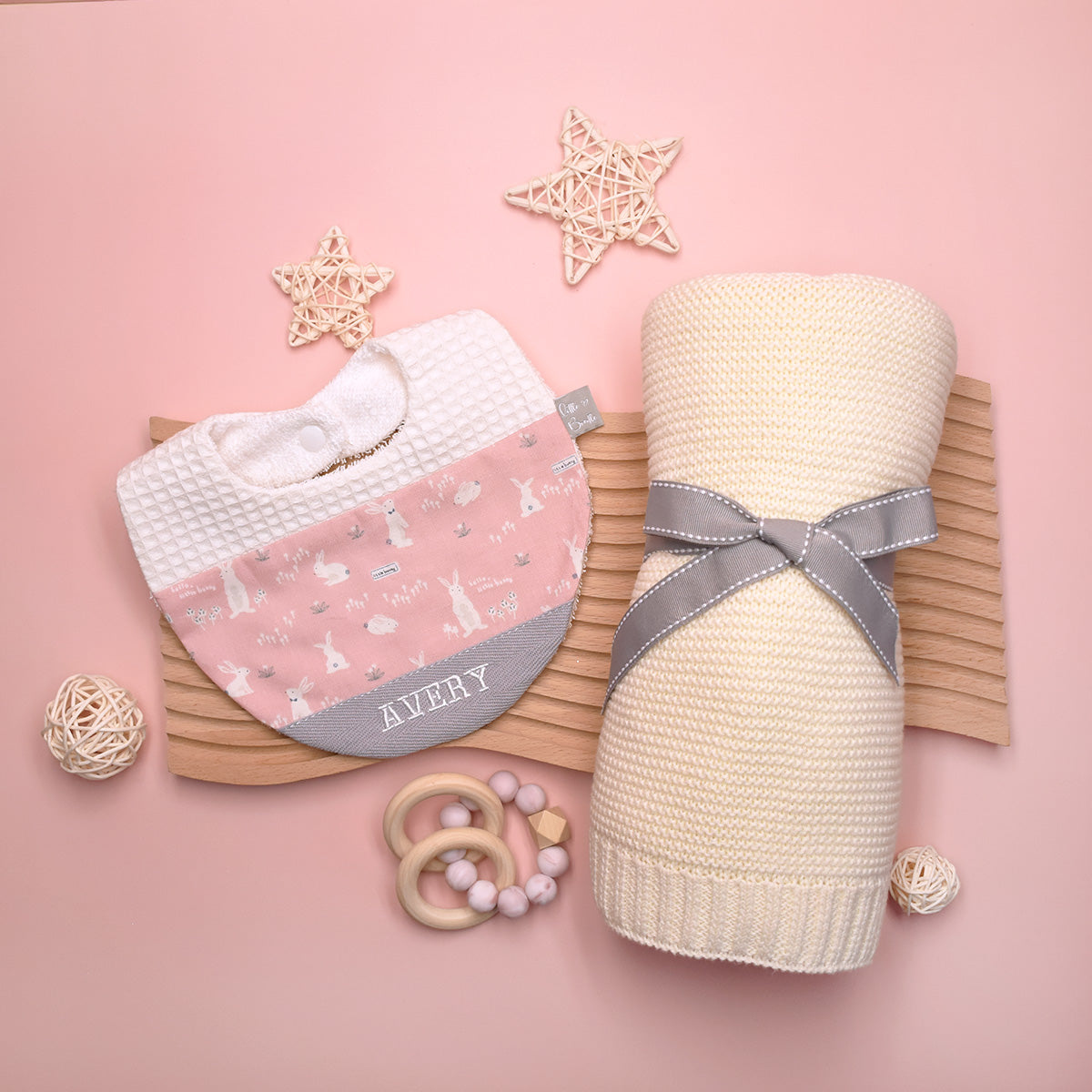 Handmade Cotton Bib (HoneyBun Pink x Grey)