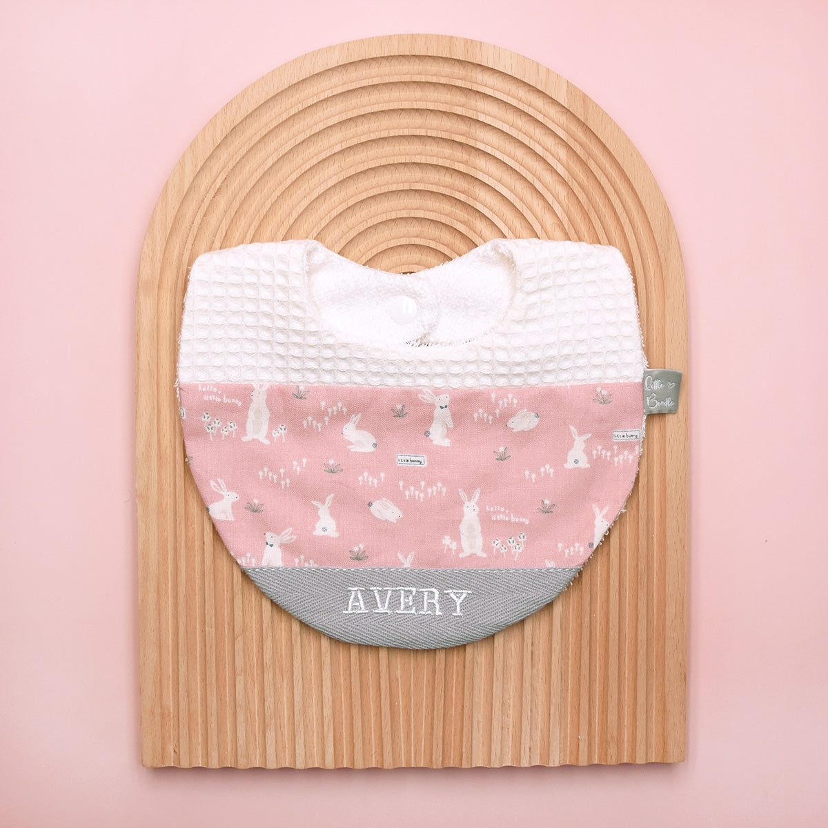 Handmade Cotton Bib (HoneyBun Pink x Grey)