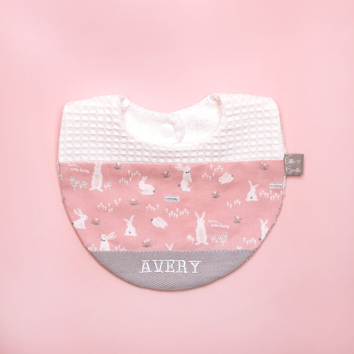 Handmade Cotton Bib (HoneyBun Pink x Grey)