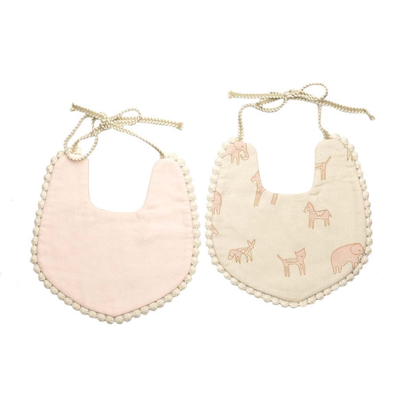 Reversible Lace Cotton Bib - Light Pink & Camel