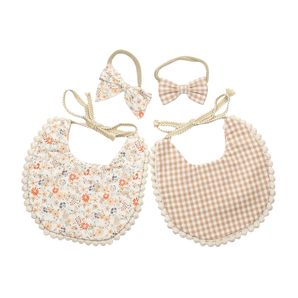 Reversible Lace Cotton Bib - Pale Orange Floral